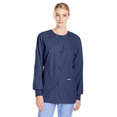 Landau Women's Snap Front Scrub Jacket, Navy, X-Large